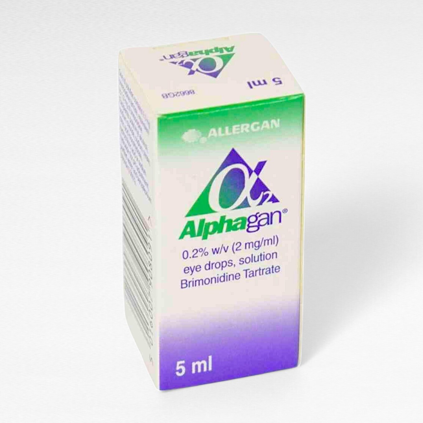 알파간 점안액 0. 2% 5ml 정품 상자와 브리모니딘 성분 표시